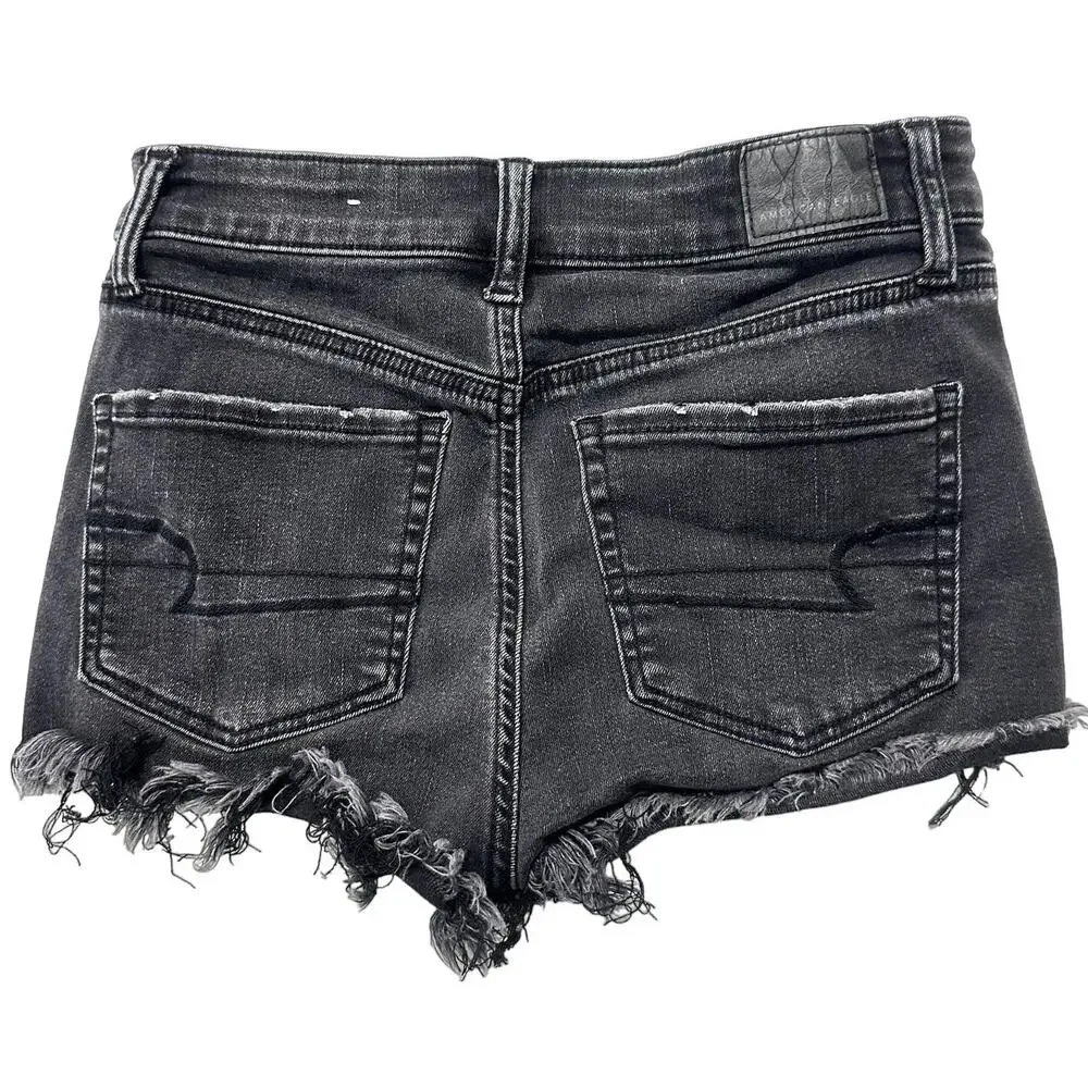 American Eagle Shorts 2 Gray Cutoffs High Rise Stretch Denim Distress Summer
